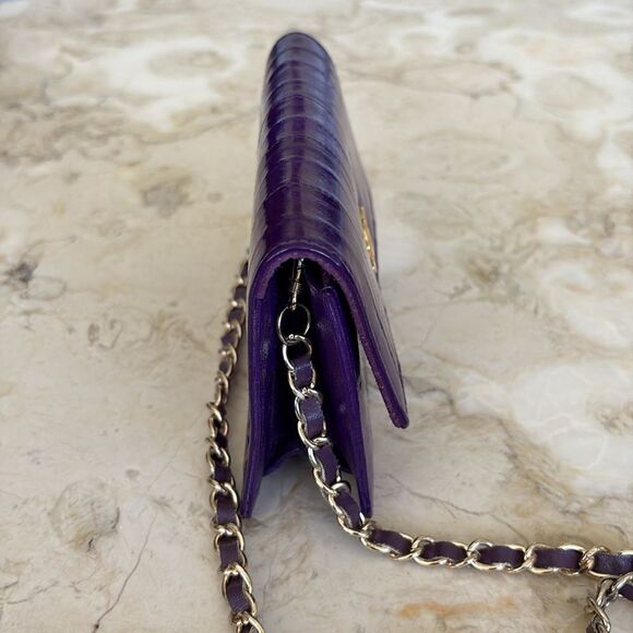 Genuine Eel-skin Mini Shoulder / Clutch Bag with Chain & Leather Strap - Picture 7 of 16